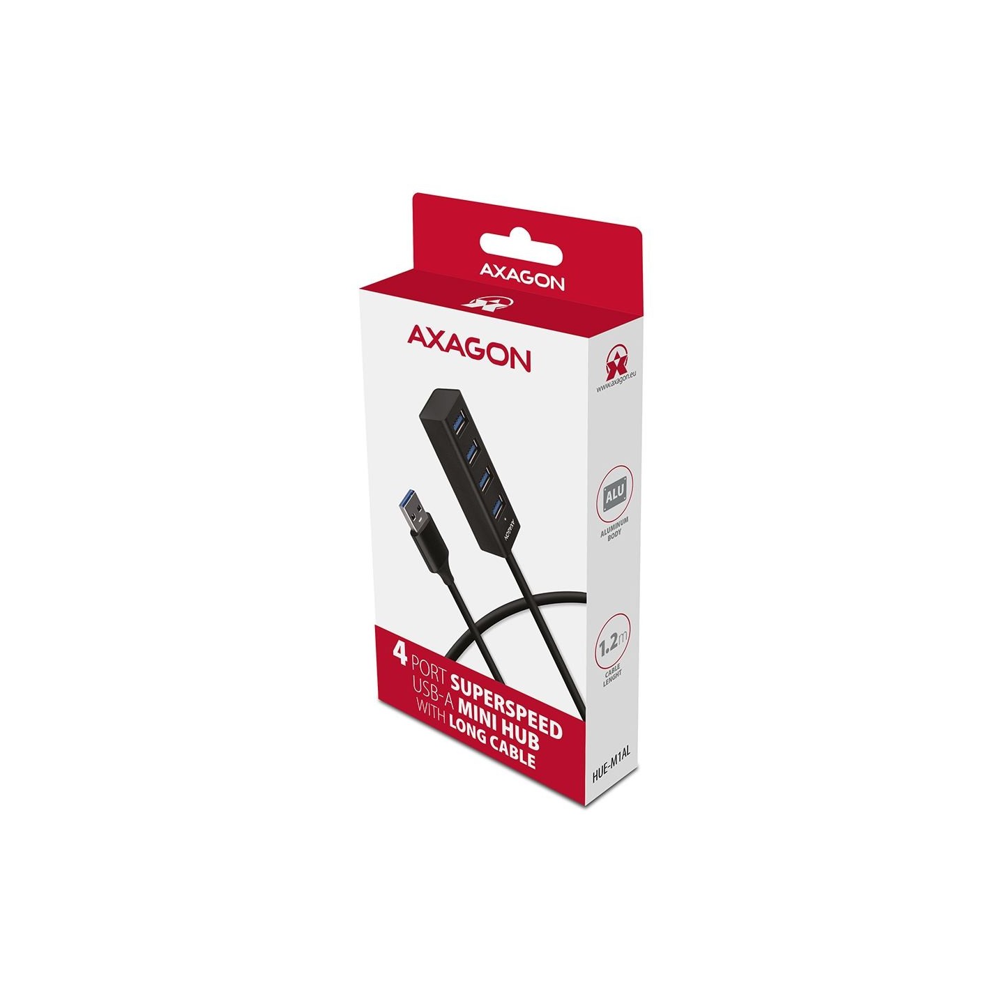 Axagon HUE-M1AL 4x USB 3.2 Gen 1 MINI hub, metal, 1.2m USB-A cable