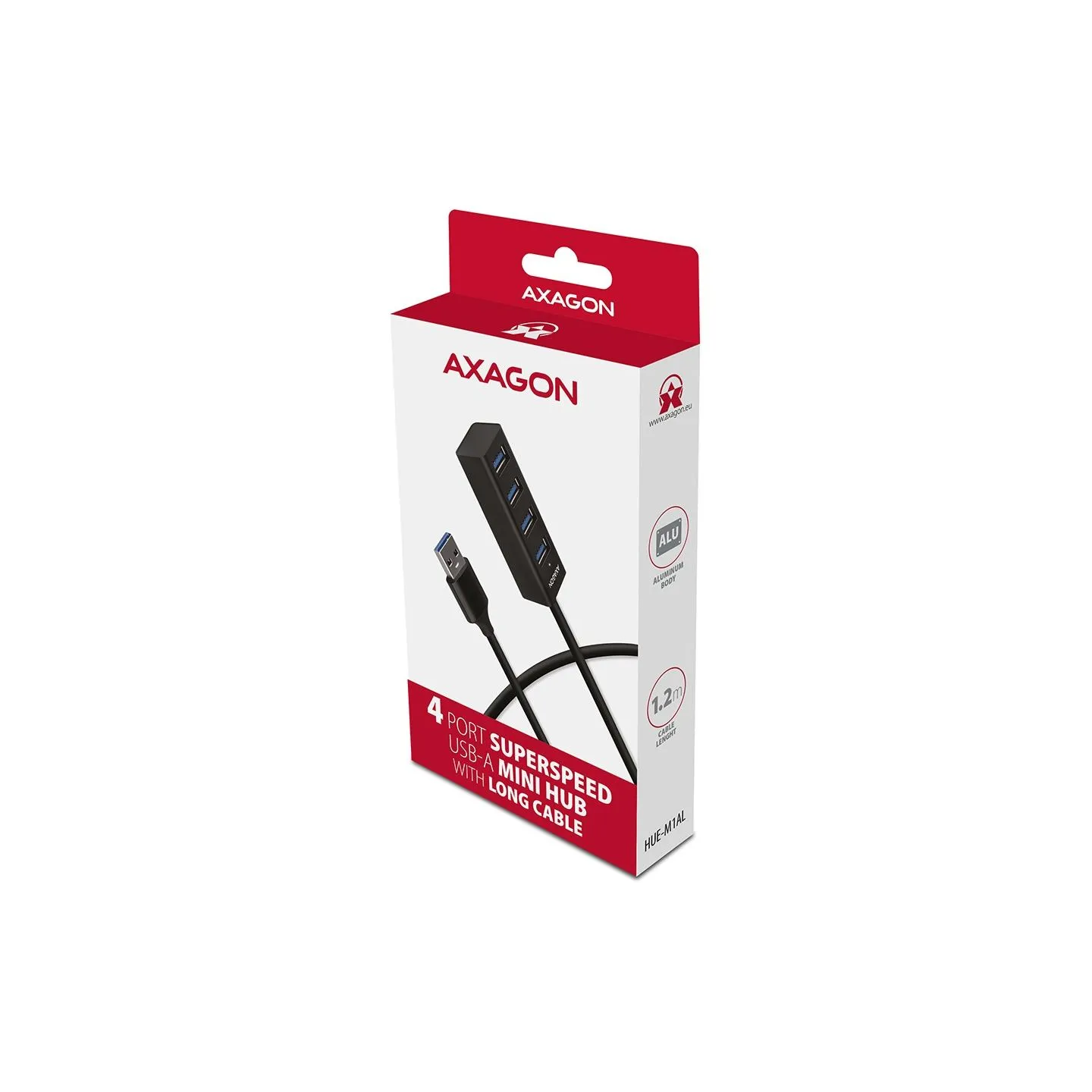 Axagon HUE-M1AL 4x USB 3.2 Gen 1 MINI hub, metal, 1.2m USB-A cable