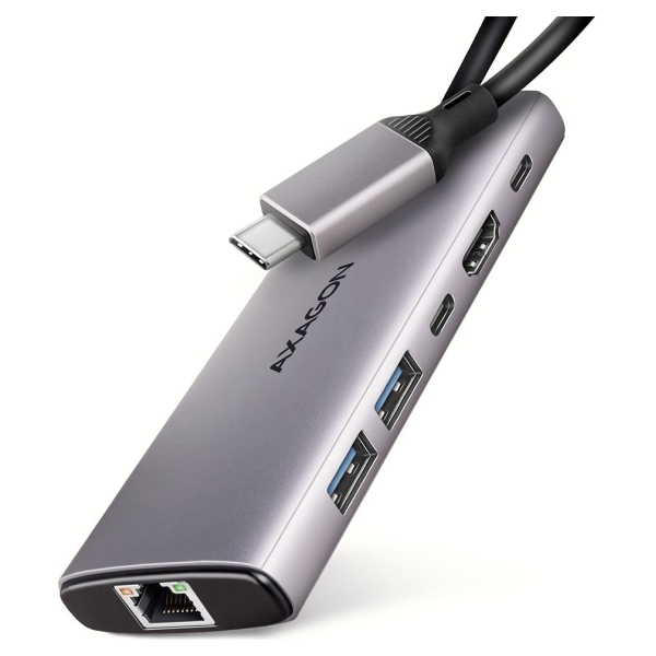 Axagon HMC-6G2L 2x USB-A 10Gbps, 1x USB-C 10Gbps, 4K/60Hz HDMI, RJ-45, USB 3.2 Gen 2 hub, PD 100W, 15cm USB-C cable