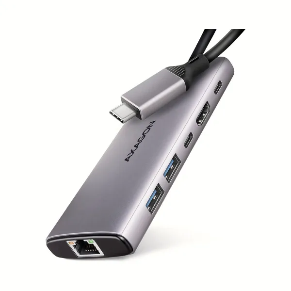 Axagon HMC-6G2L 2x USB-A 10Gbps, 1x USB-C 10Gbps, 4K/60Hz HDMI, RJ-45, USB 3.2 Gen 2 hub, PD 100W, 15cm USB-C cable