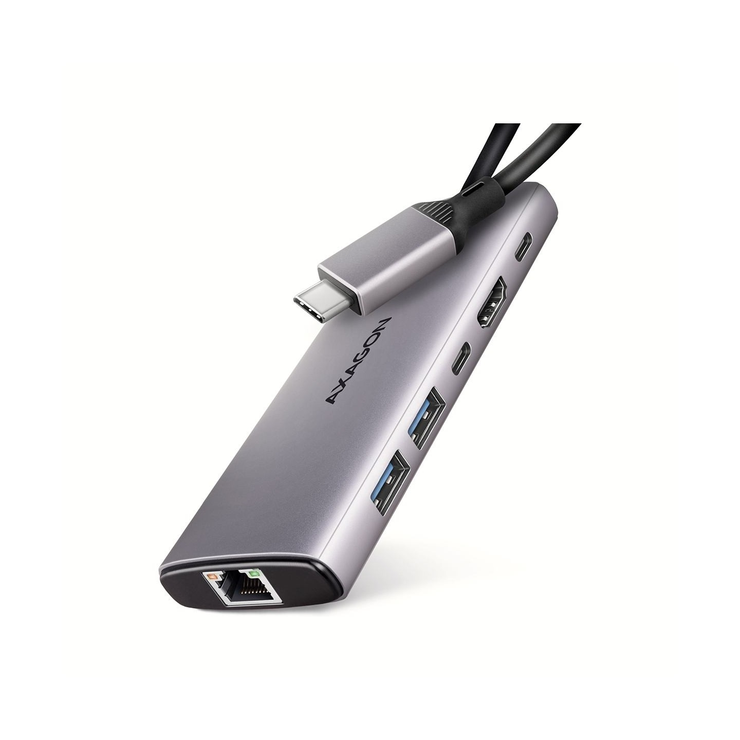Axagon HMC-6G2L 2x USB-A 10Gbps, 1x USB-C 10Gbps, 4K/60Hz HDMI, RJ-45, USB 3.2 Gen 2 hub, PD 100W, 15cm USB-C cable