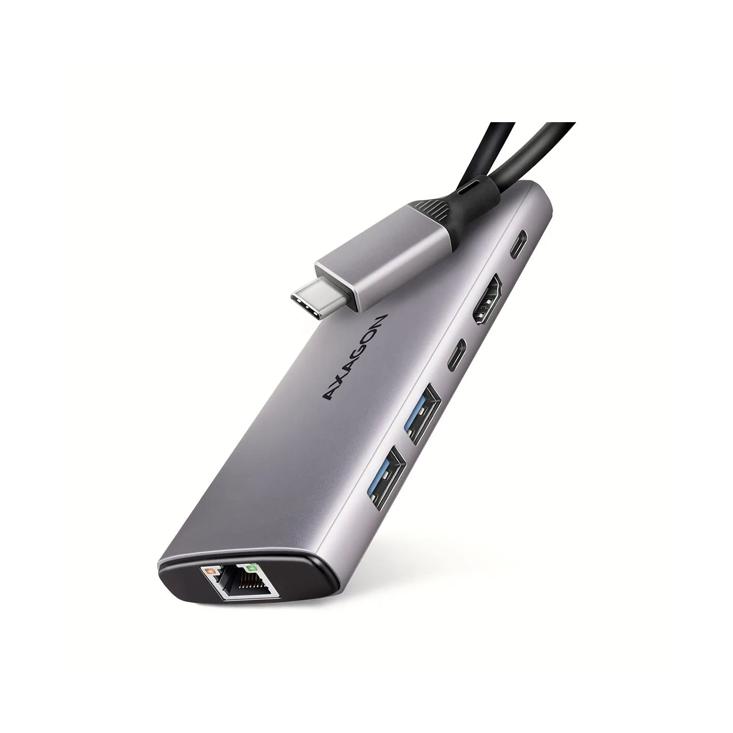 Axagon HMC-6G2L 2x USB-A 10Gbps, 1x USB-C 10Gbps, 4K/60Hz HDMI, RJ-45, USB 3.2 Gen 2 hub, PD 100W, 15cm USB-C cable
