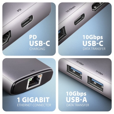 Axagon HMC-6L2L 2xUSB-A HDMI4K 1x USB-C PD100W USBC LA