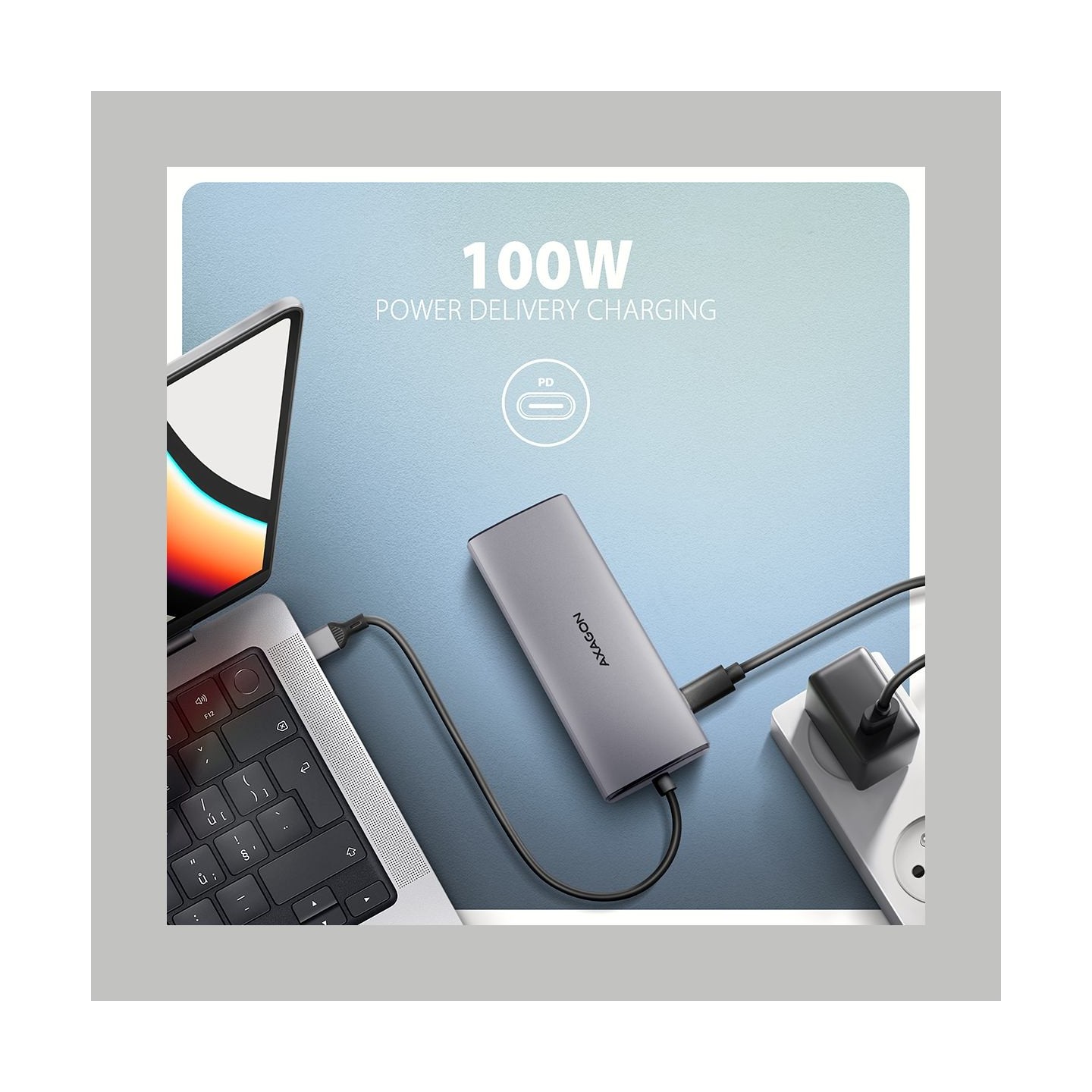 Axagon HMC-6G2L 2x USB-A 10Gbps, 1x USB-C 10Gbps, 4K/60Hz HDMI, RJ-45, USB 3.2 Gen 2 hub, PD 100W, 15cm USB-C cable