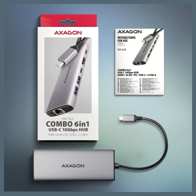 Axagon HMC-6L2L 2xUSB-A HDMI4K 1x USB-C PD100W USBC LA