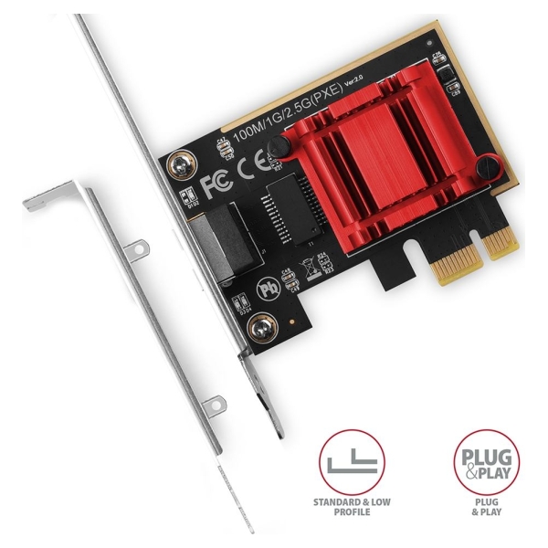 Axagon PCI-Express network card with 2.5 Gbit/s transmission rate and PXE support.
