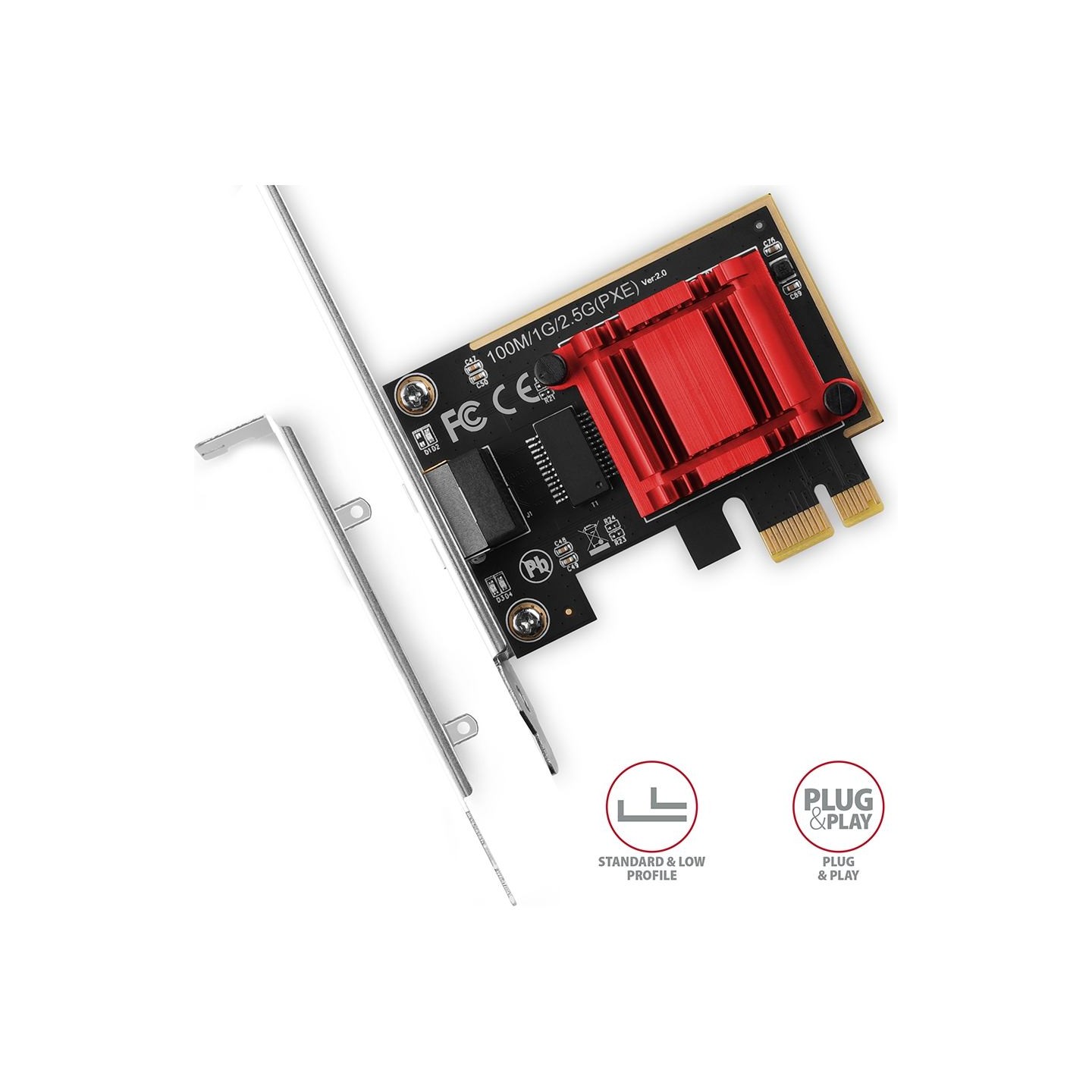 Axagon PCI-Express network card with 2.5 Gbit/s transmission rate and PXE support.