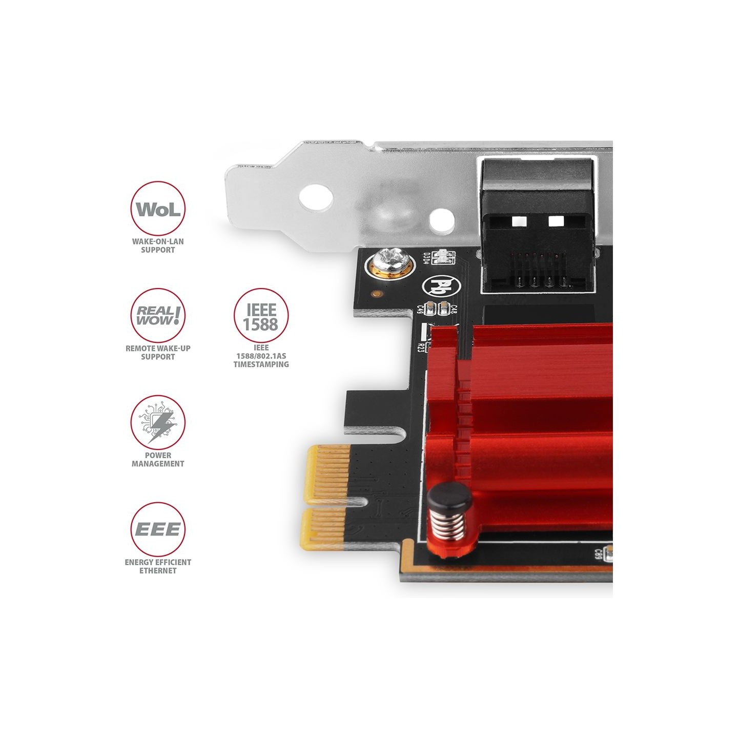 Axagon PCI-Express network card with 2.5 Gbit/s transmission rate and PXE support.