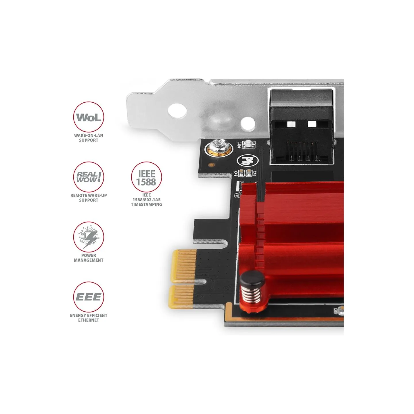 Axagon PCI-Express network card with 2.5 Gbit/s transmission rate and PXE support.