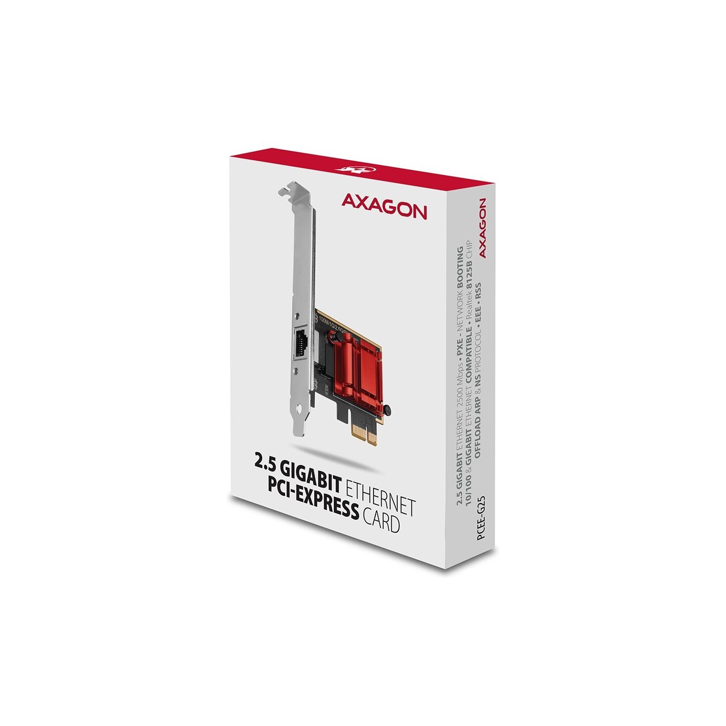 Axagon PCI-Express network card with 2.5 Gbit/s transmission rate and PXE support.