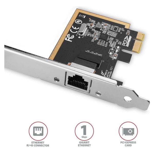 Axagon PCEE-GRF PCI-Express network card adds high speed Gigabit Ethernet connection to your desktop computer. It enables a tran