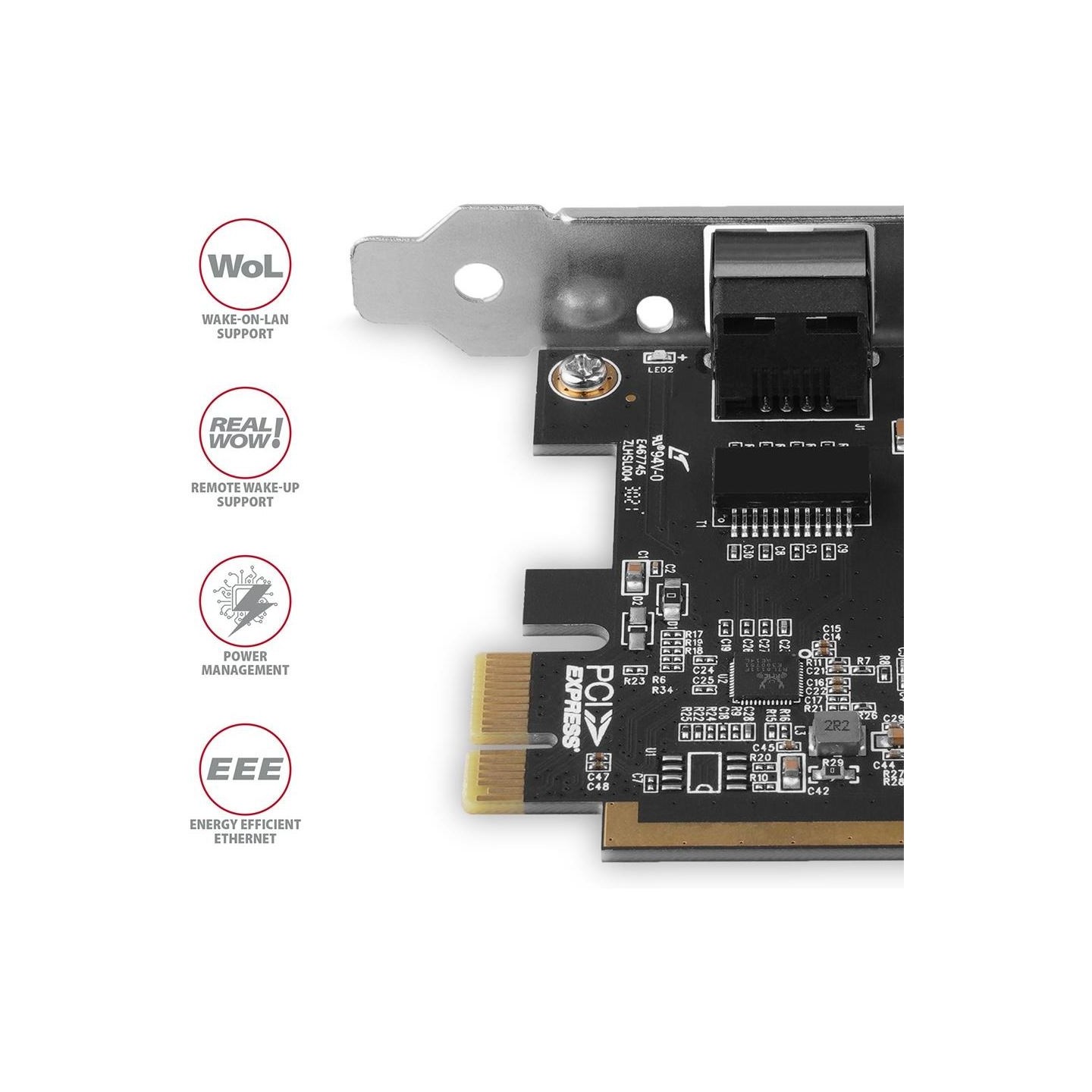 Axagon PCEE-GRF PCI-Express network card adds high speed Gigabit Ethernet connection to your desktop computer. It enables a tran