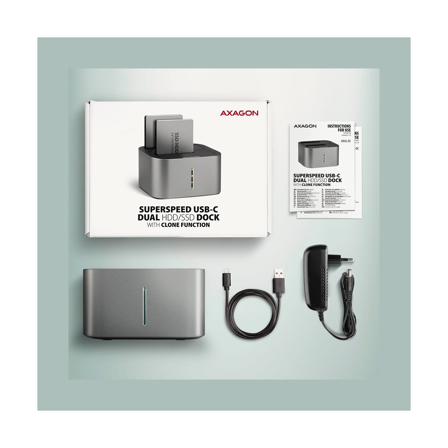 Axagon ADSA-DC docking station SATA 2.5/3.5 2x HDD/SSD