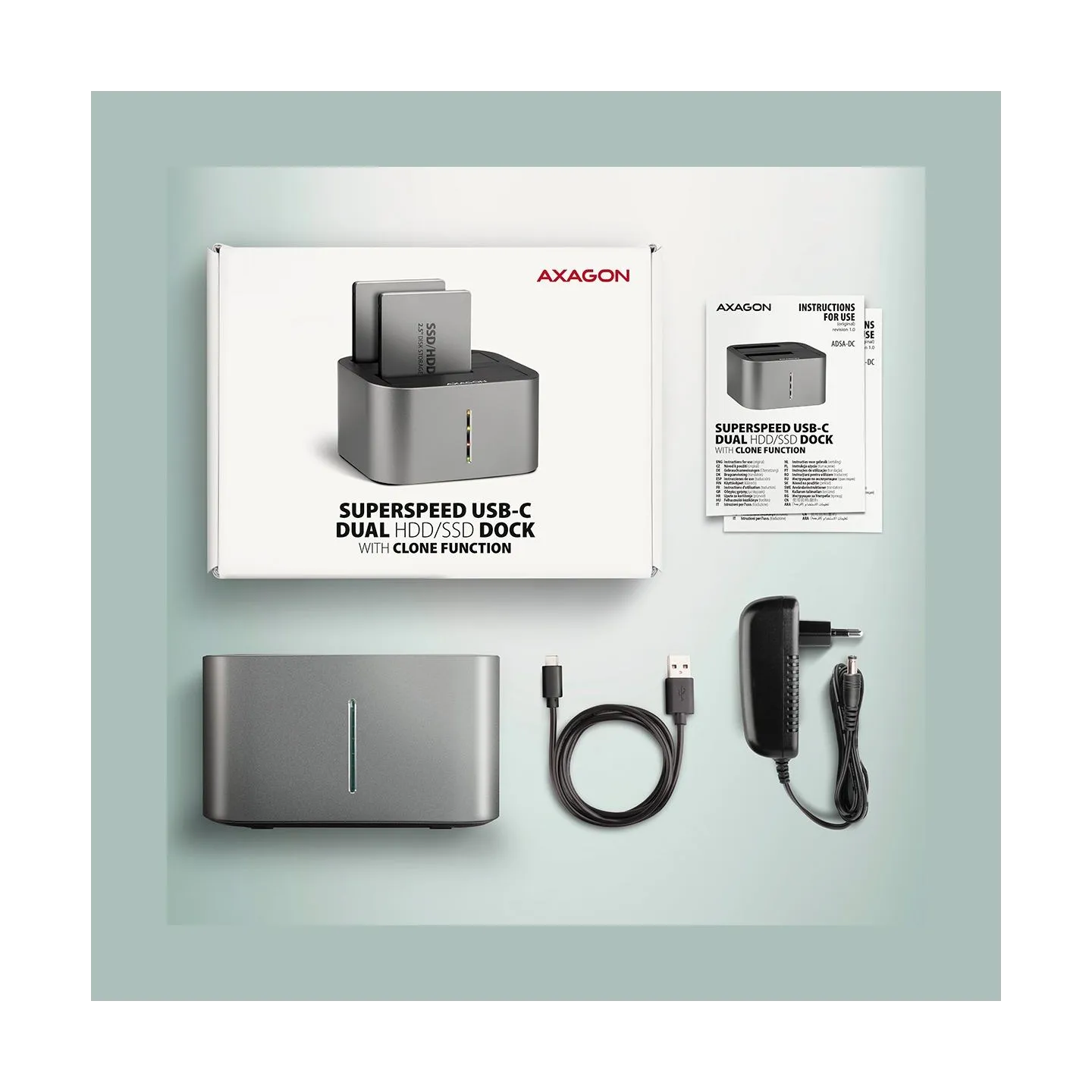 Axagon ADSA-DC docking station SATA 2.5/3.5 2x HDD/SSD