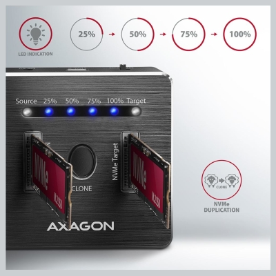 Axagon Docking Station ADSA-M2C, USB-C 3.2 Gen 2 - 2x M.2 NVMe SSD CLONE MASTER
