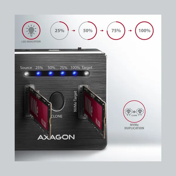 Axagon ADSA-M2C DUAL NVMe CLONE MASTER DOCK SuperSpeed USB-C 10 Gbps docking station