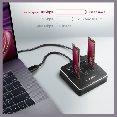 Axagon Docking Station ADSA-M2C, USB-C 3.2 Gen 2 - 2x M.2 NVMe SSD CLONE MASTER