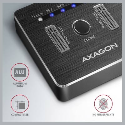 Axagon Docking Station ADSA-M2C, USB-C 3.2 Gen 2 - 2x M.2 NVMe SSD CLONE MASTER