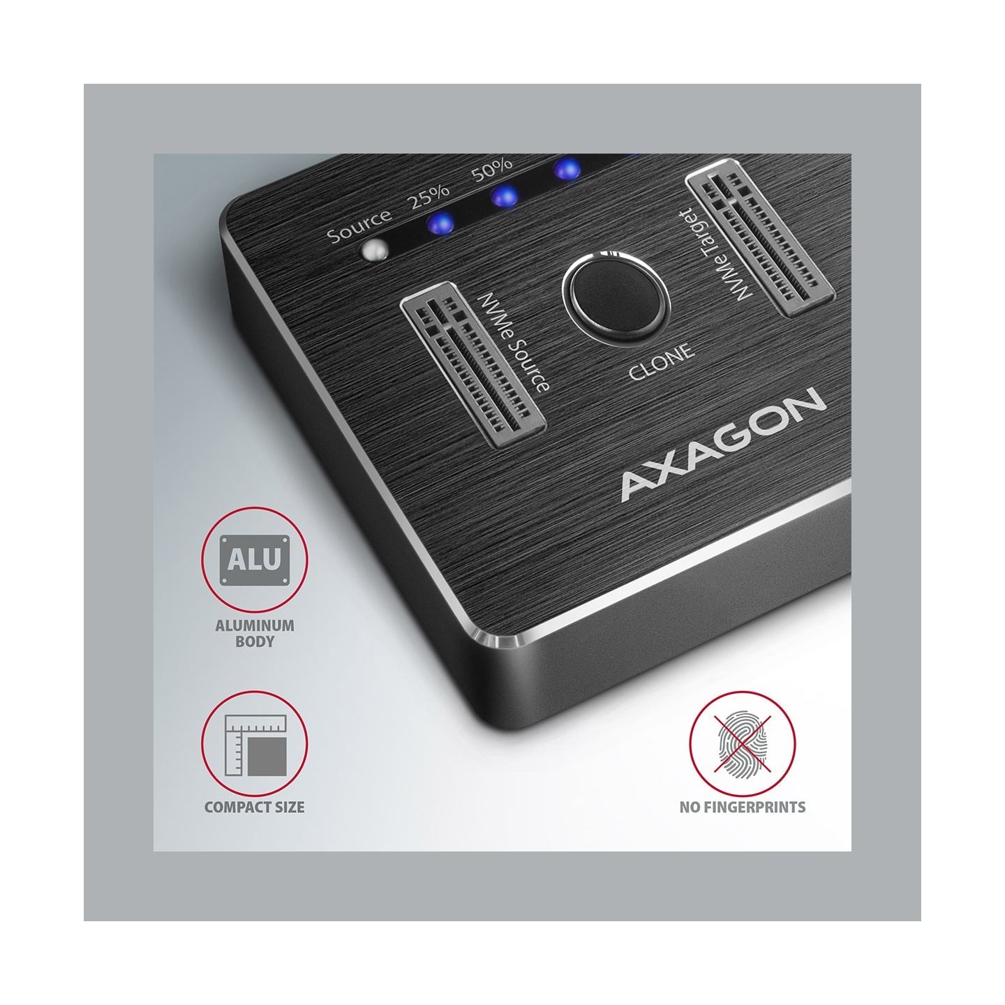 Axagon ADSA-M2C DUAL NVMe CLONE MASTER DOCK SuperSpeed USB-C 10 Gbps docking station