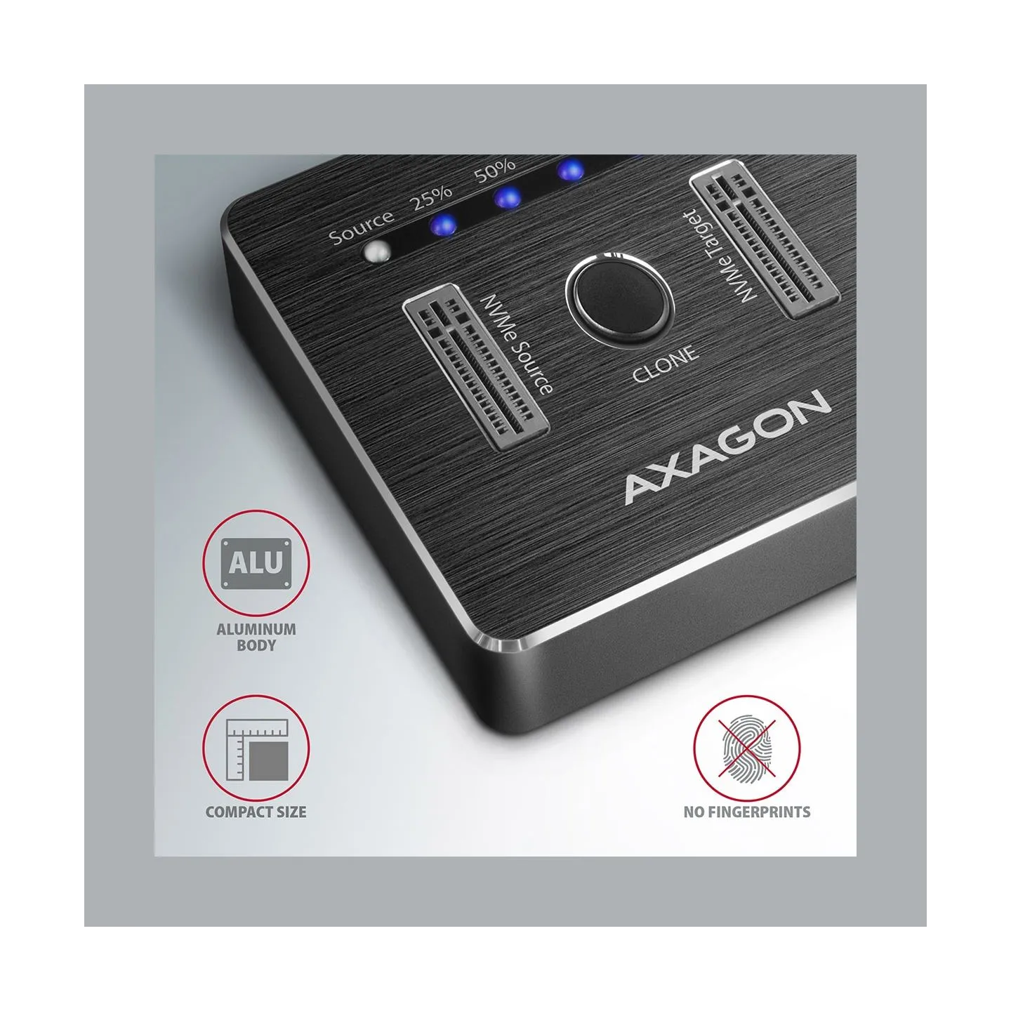Axagon ADSA-M2C DUAL NVMe CLONE MASTER DOCK SuperSpeed USB-C 10 Gbps docking station