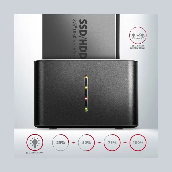 Axagon ADSA-D25 USB 3.2 Gen 1 - 2x SATA 6G 2.5" SSD/HDD CLONE DUAL MINI dock