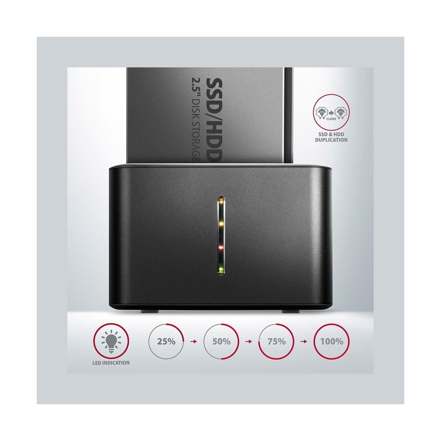 Axagon ADSA-D25 USB 3.2 Gen 1 - 2x SATA 6G 2.5" SSD/HDD CLONE DUAL MINI dock