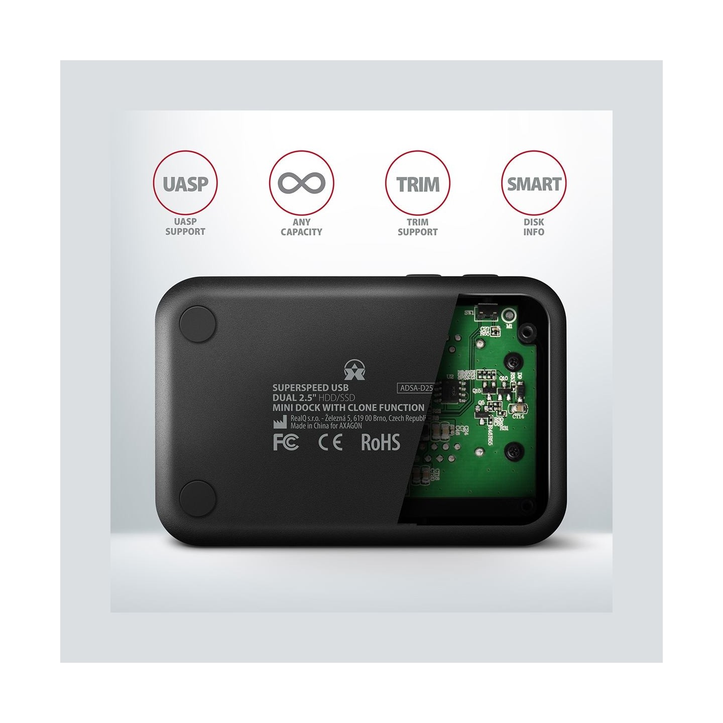 Axagon ADSA-D25, USB 3. 2 Gen 1 2xSata 6G 2.5in