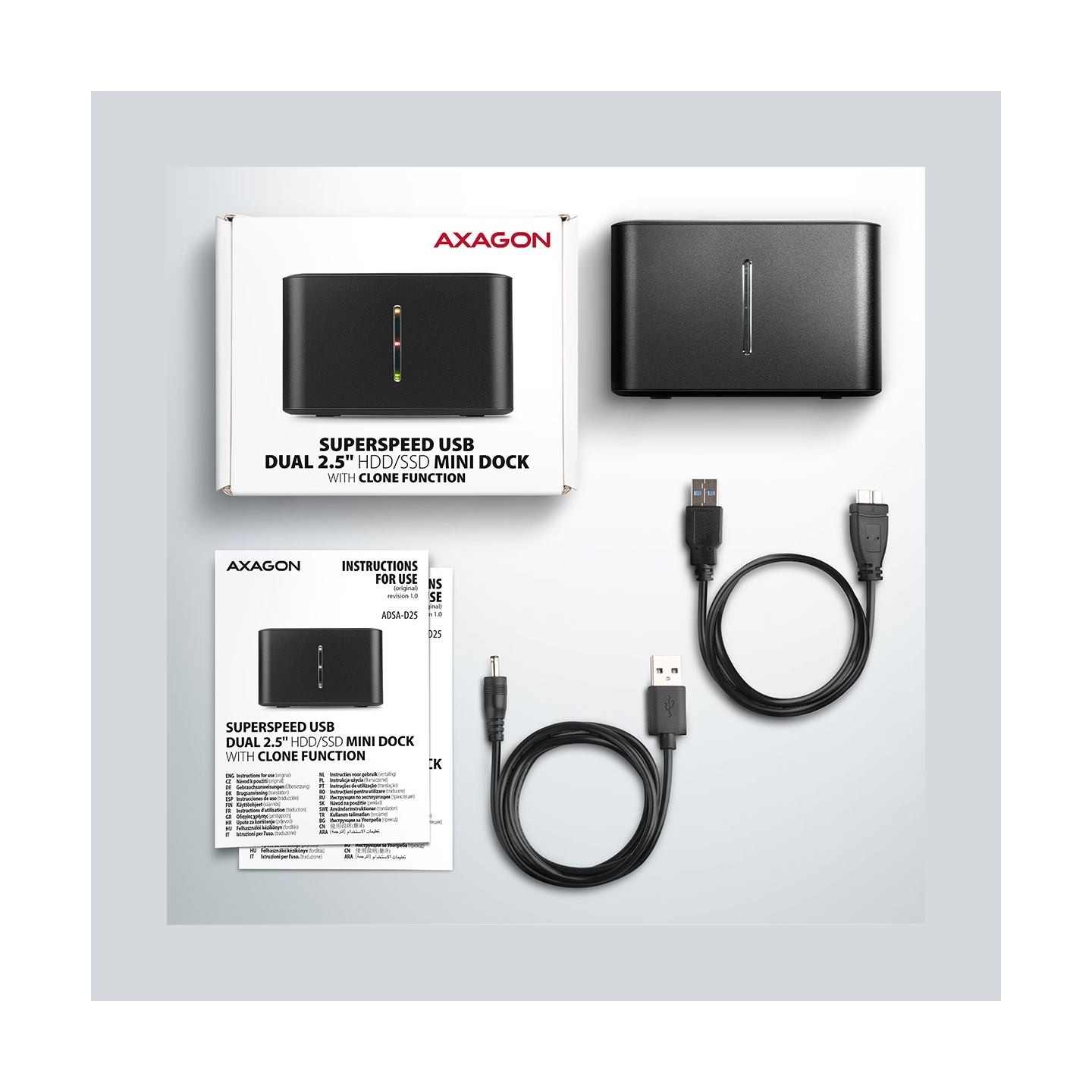 Axagon ADSA-D25, USB 3. 2 Gen 1 2xSata 6G 2.5in