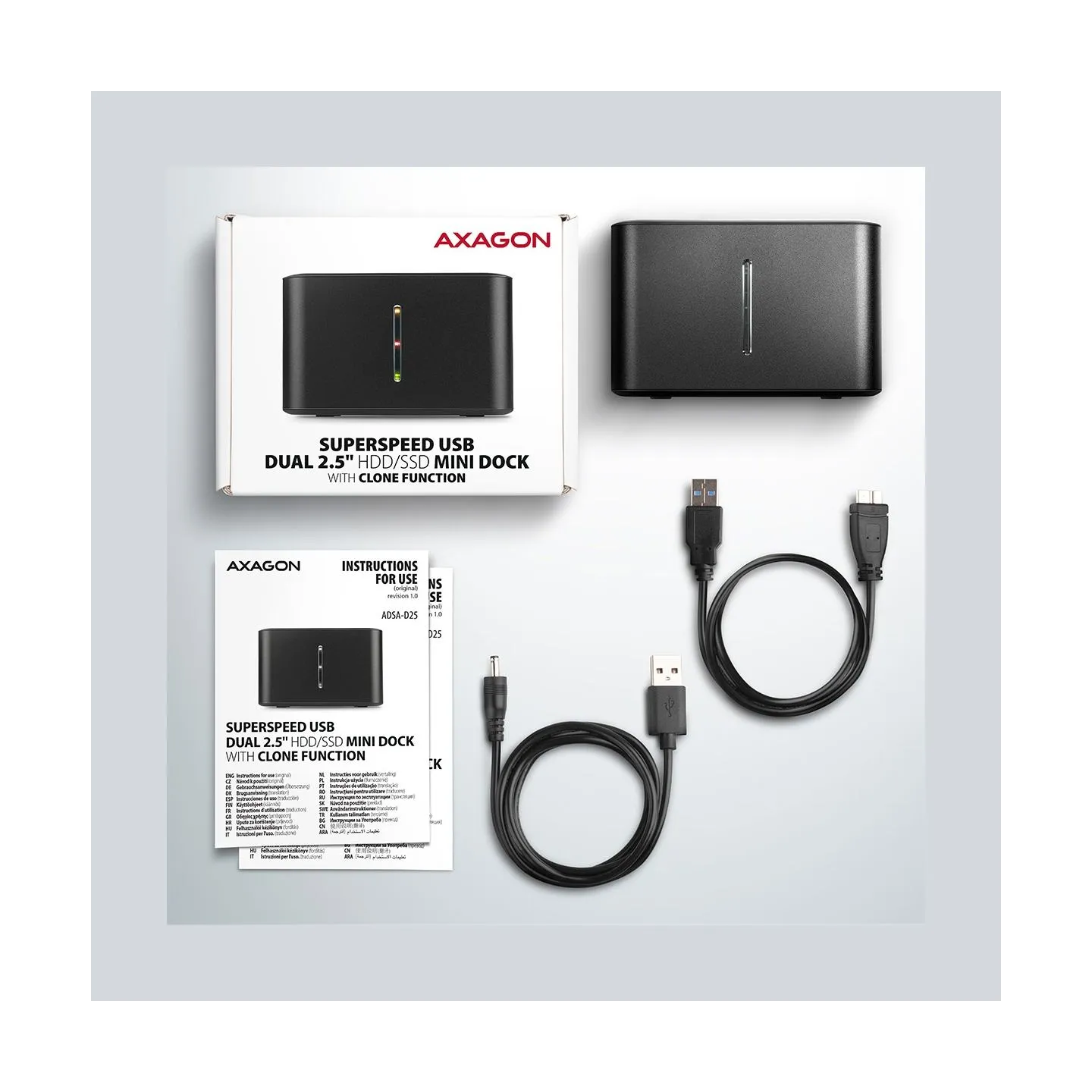 Axagon ADSA-D25, USB 3. 2 Gen 1 2xSata 6G 2.5in
