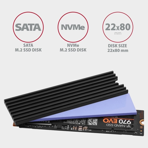Axagon CLR-M2L3 passive - M.2 SSD, 80mm SSD, ALU body, silicone thermal pads, height 3mm