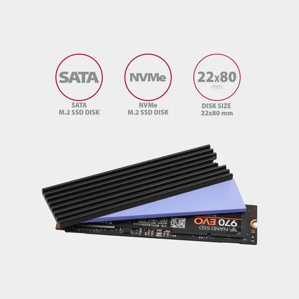 Axagon CLR-M2L3 passive - M.2 SSD, 80mm SSD, ALU body, silicone thermal pads, height 3mm