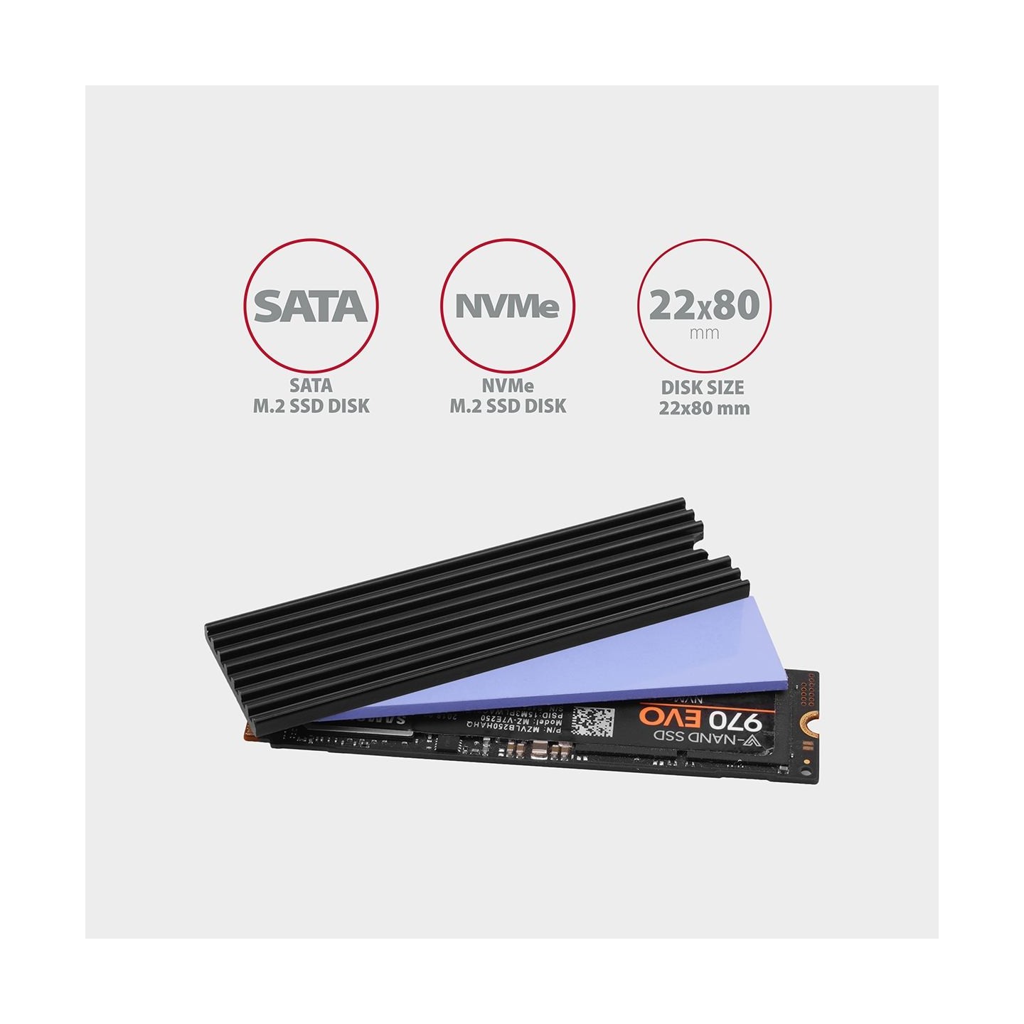 Axagon CLR-M2L3 passive - M.2 SSD, 80mm SSD, ALU body, silicone thermal pads, height 3mm