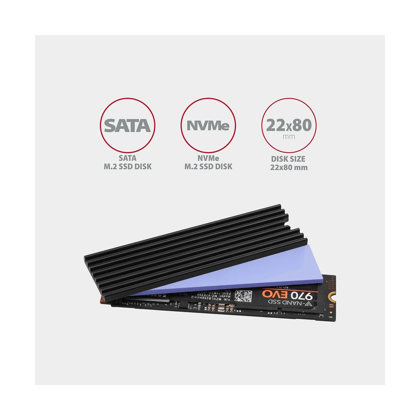 Axagon CLR-M2L3 passive - M.2 SSD, 80mm SSD, ALU body, silicone thermal pads, height 3mm