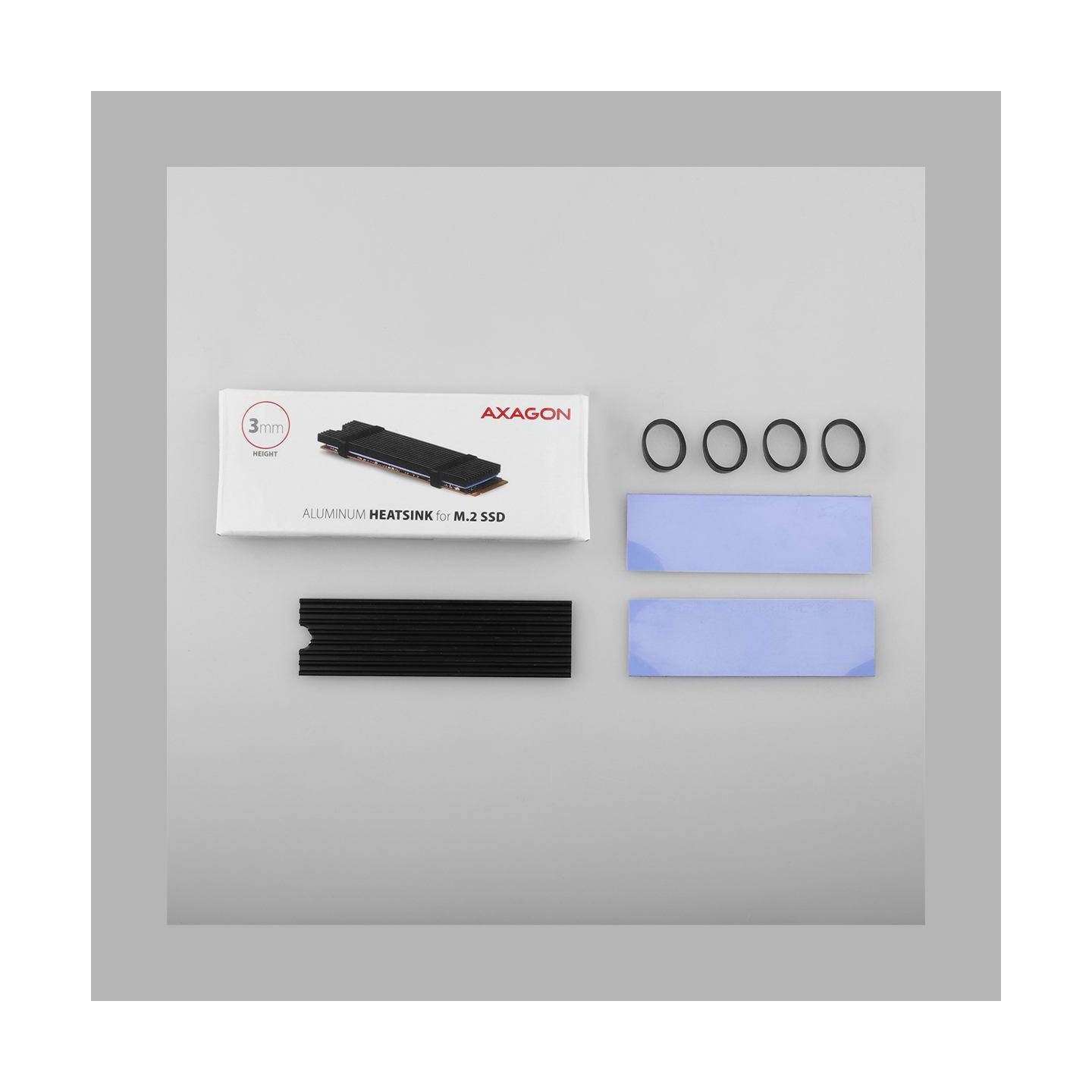 Axagon CLR-M2L3 passive - M.2 SSD, 80mm SSD, ALU body, silicone thermal pads, height 3mm