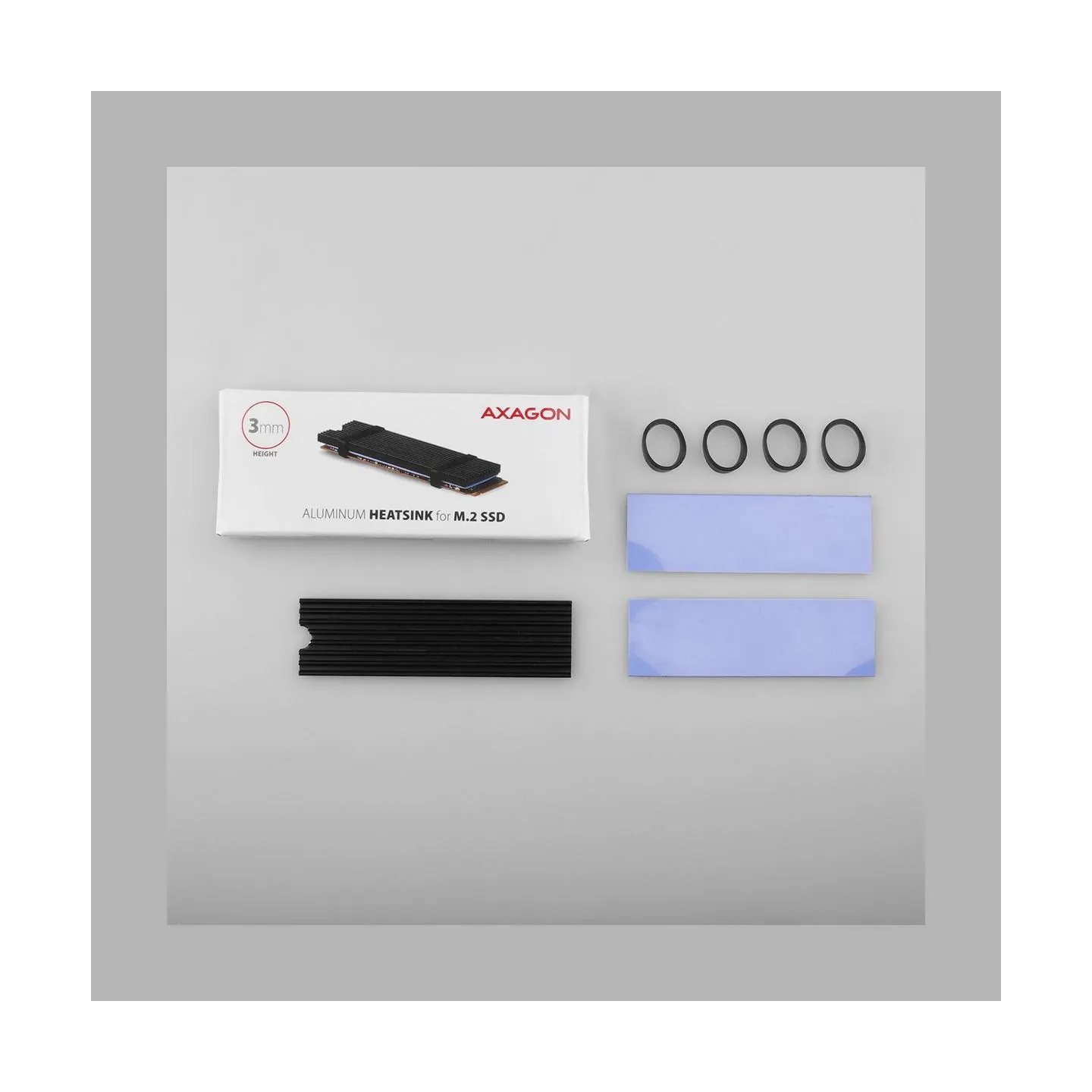 Axagon CLR-M2L3 passive - M.2 SSD, 80mm SSD, ALU body, silicone thermal pads, height 3mm