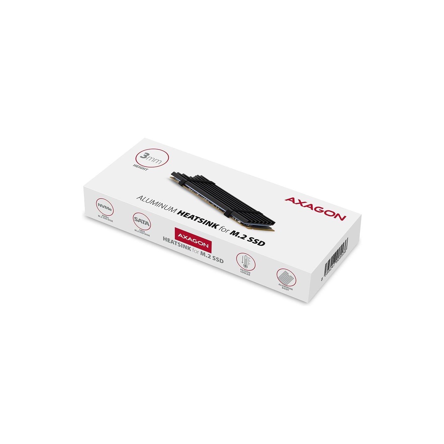Axagon CLR-M2L3 passive - M.2 SSD, 80mm SSD, ALU body, silicone thermal pads, height 3mm