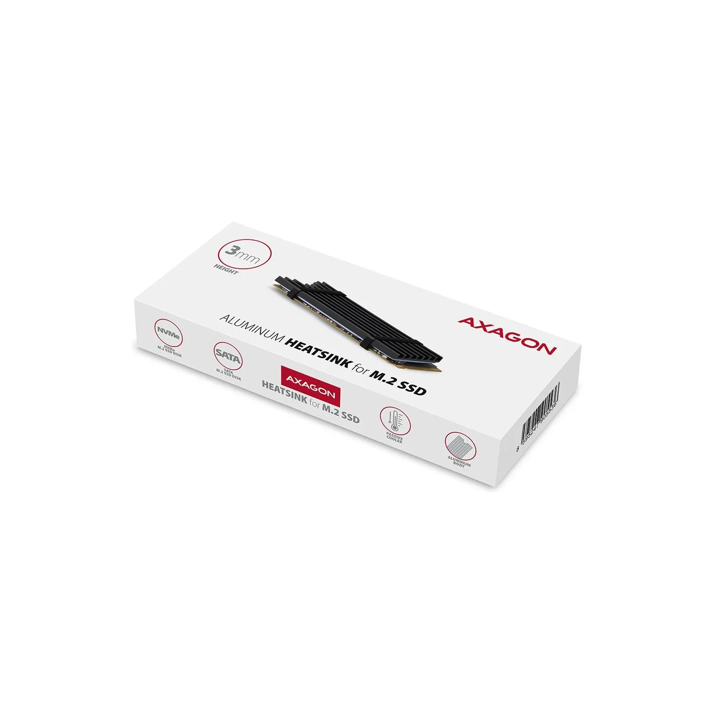 Axagon CLR-M2L3 passive - M.2 SSD, 80mm SSD, ALU body, silicone thermal pads, height 3mm