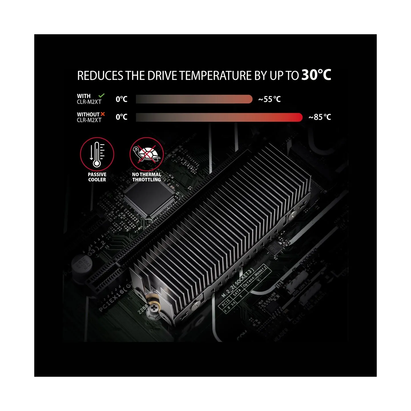 Axagon CLR-M2XT passive - M.2 SSD, 80mm SSD, ALU body, silicone thermal pads, height 20mm