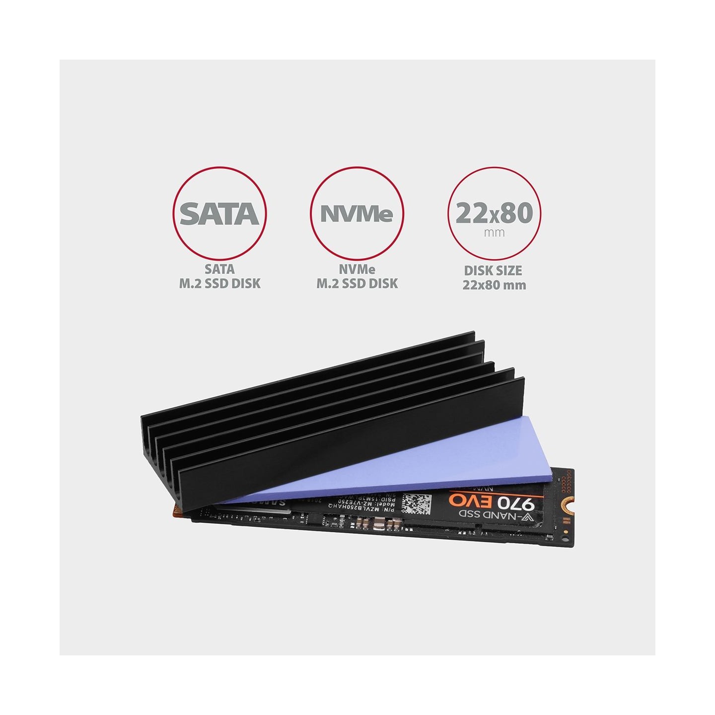 Axagon CLR-M2L10 passive - M.2 SSD, 80mm SSD, ALU body, silicone thermal pads, height 10mm