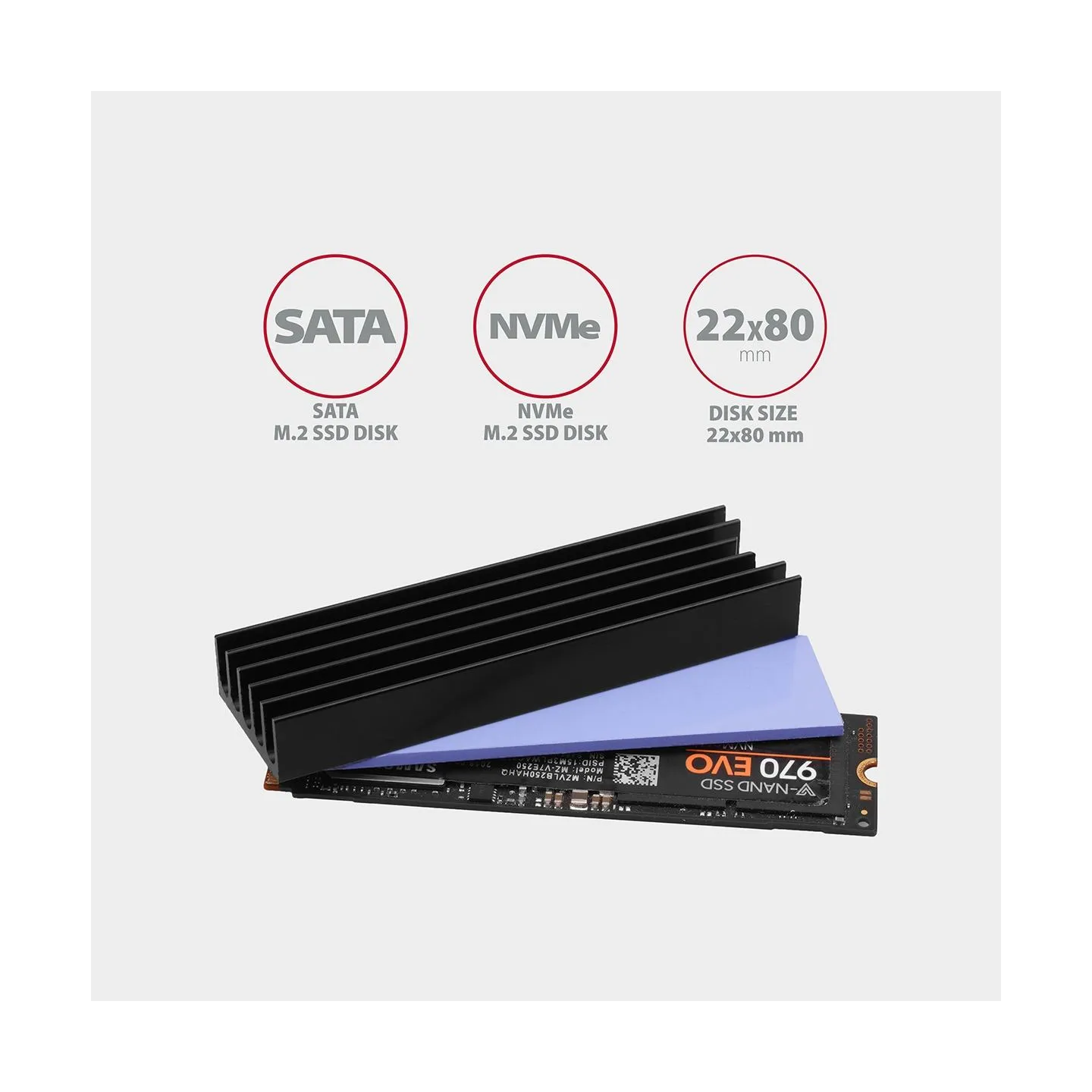 Axagon CLR-M2L10 passive - M.2 SSD, 80mm SSD, ALU body, silicone thermal pads, height 10mm