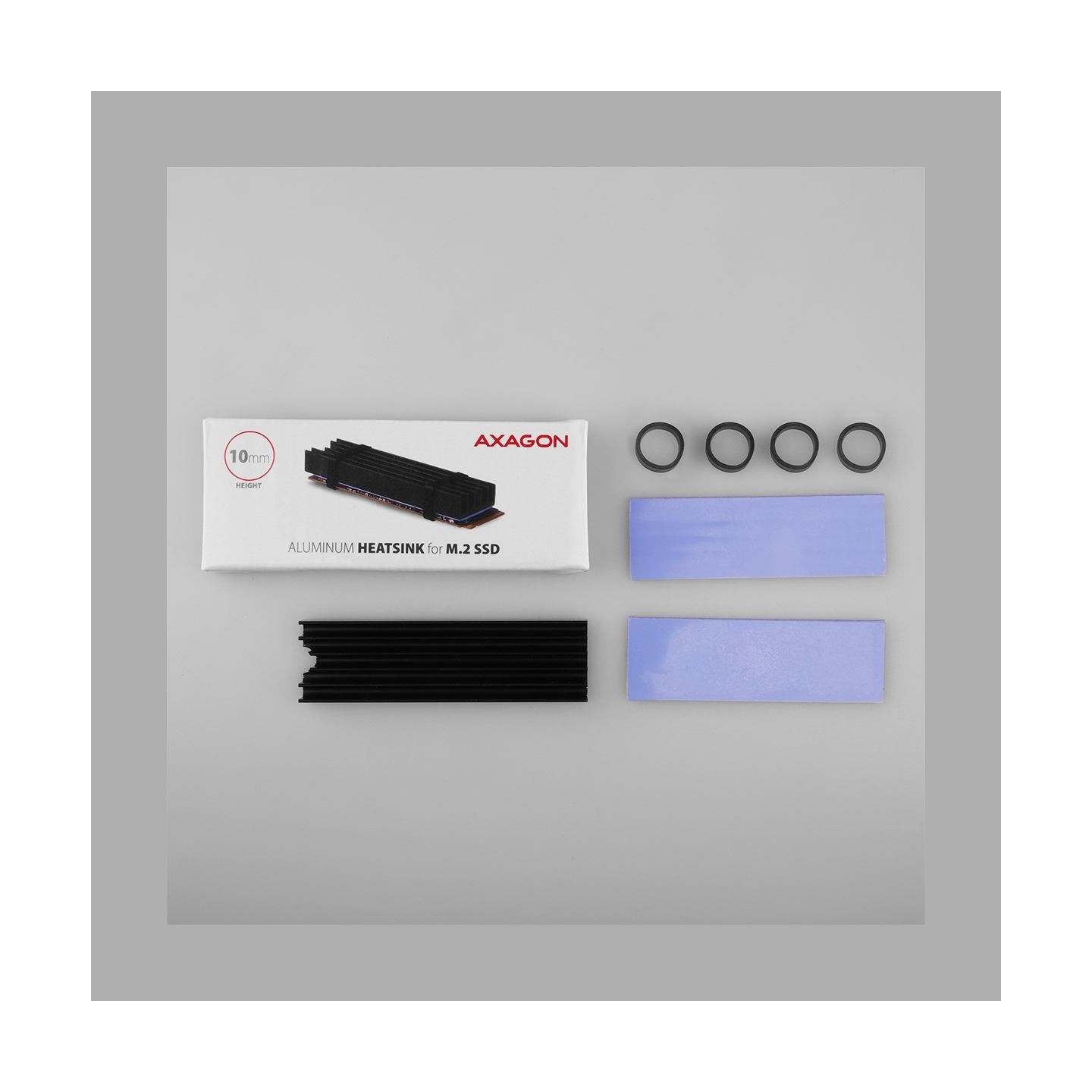 Axagon CLR-M2L10 passive - M.2 SSD, 80mm SSD, ALU body, silicone thermal pads, height 10mm
