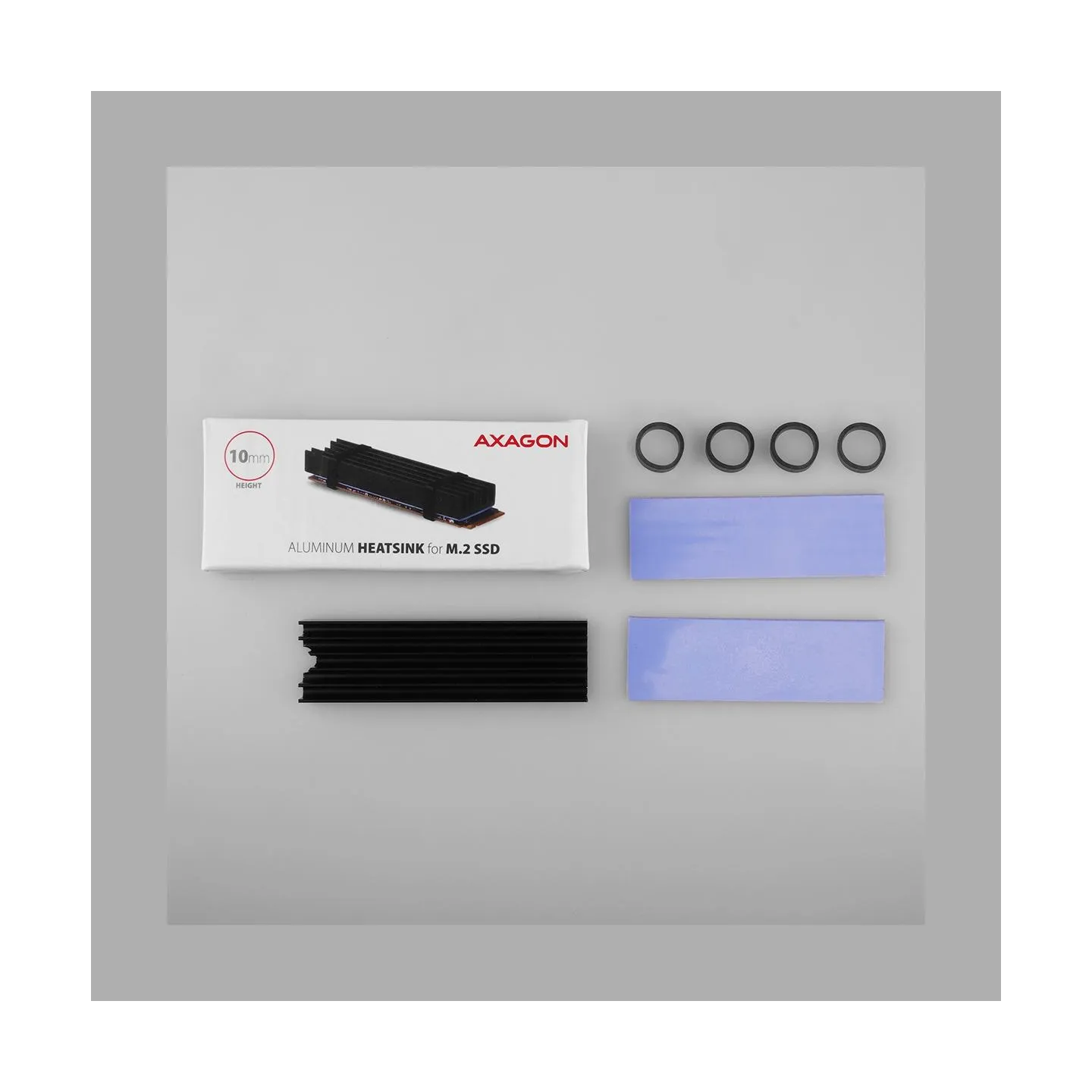 Axagon CLR-M2L10 passive - M.2 SSD, 80mm SSD, ALU body, silicone thermal pads, height 10mm