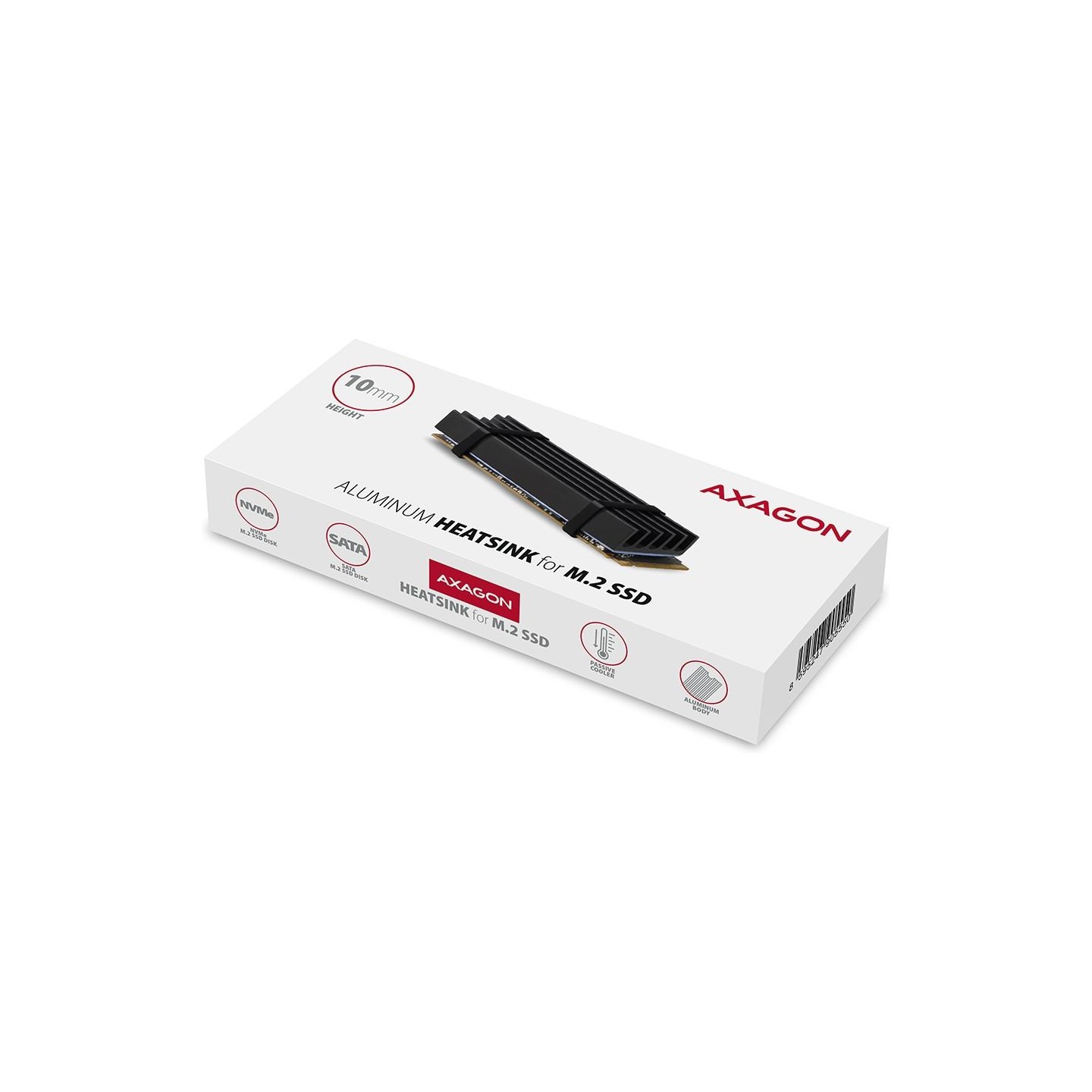 Axagon CLR-M2L10 passive - M.2 SSD, 80mm SSD, ALU body, silicone thermal pads, height 10mm