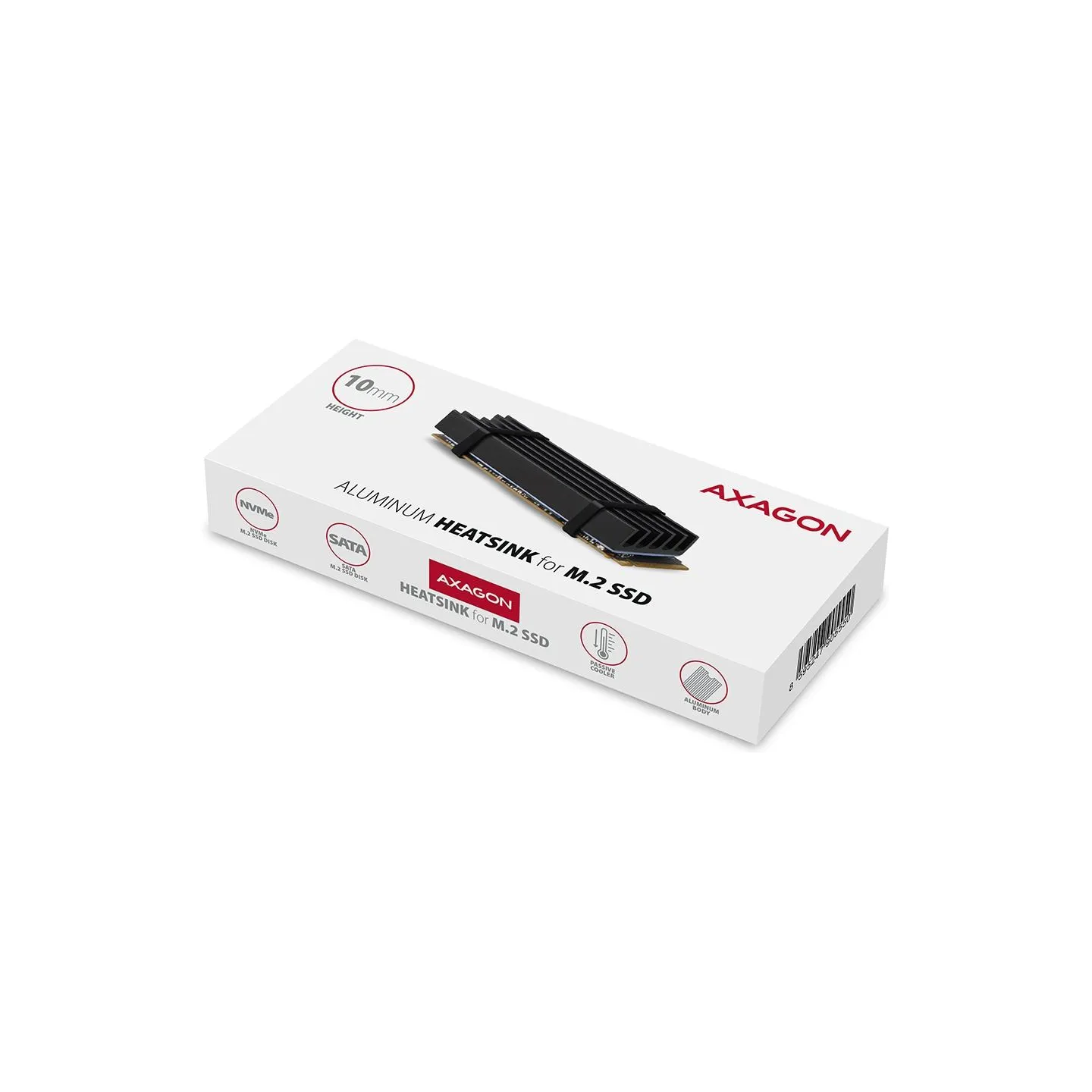 Axagon CLR-M2L10 passive - M.2 SSD, 80mm SSD, ALU body, silicone thermal pads, height 10mm