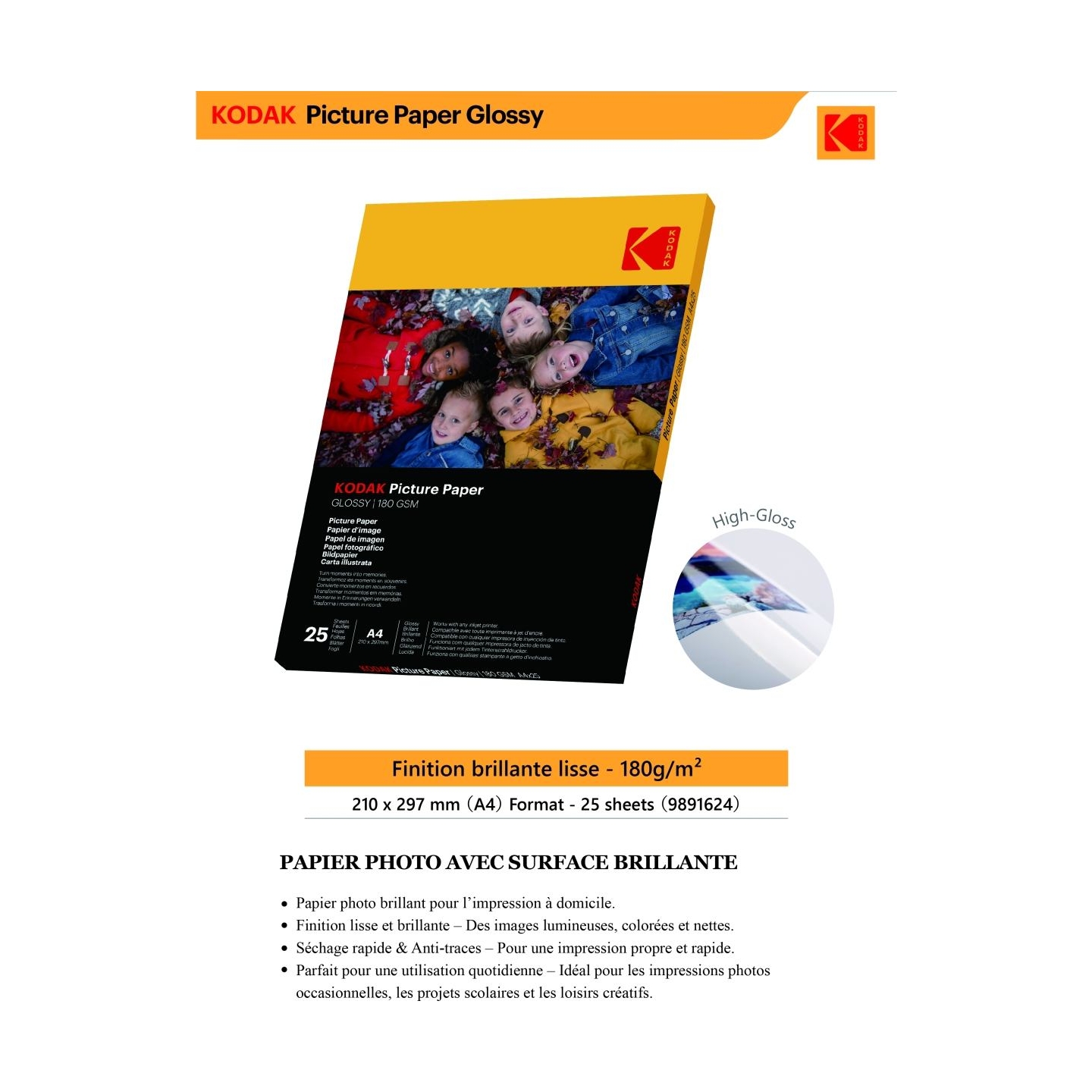 Kodak 180gsm 9.1 mil Glossy A4x25