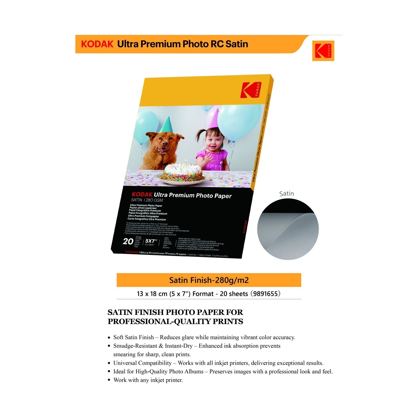 Kodak Ultra Premium Photo Paper 280g Satin 13 x 18 cm 20 Sheets