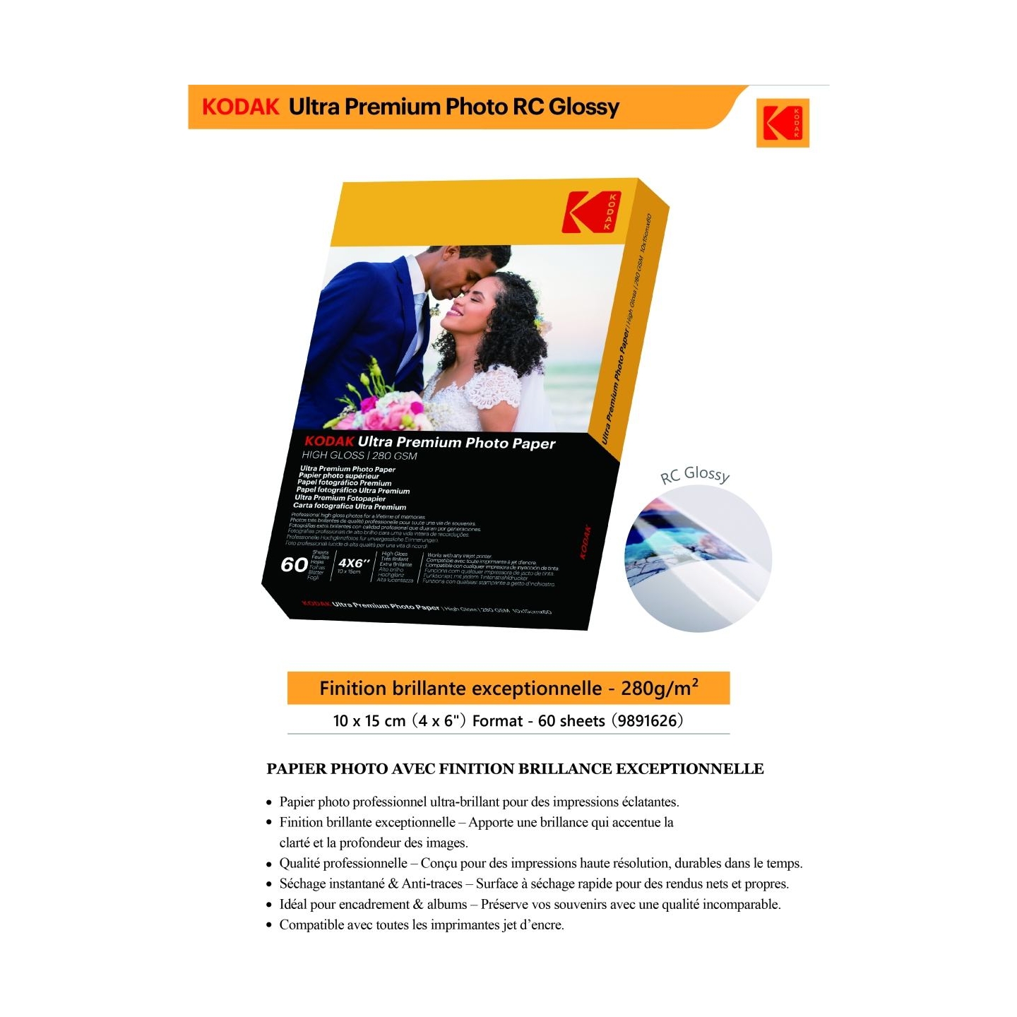 Kodak Ultra Premium Photo Paper 280g High Gloss 10 x 15 cm 60 Sheets