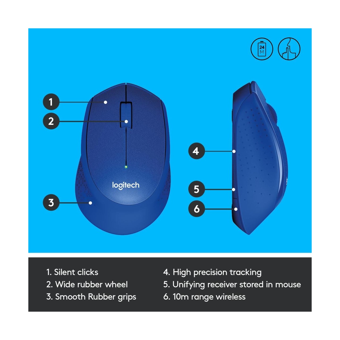 Logitech M330 Wireless Mouse - SILENT PLUS - BLUE