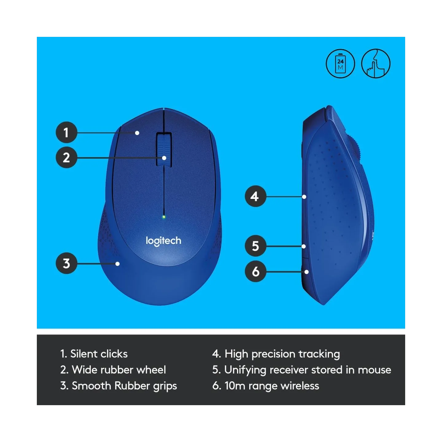 Logitech M330 Wireless Mouse - SILENT PLUS - BLUE