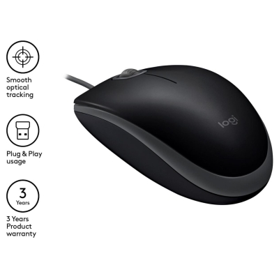Logitech B110 Corded Mouse - SILENT - BLACK - USB - B2B